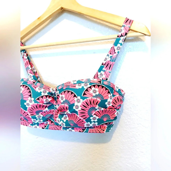 💚5/$25 Modcloth High Drive Pink Green Retro Print Bikini Bra Top Padded - Picture 3 of 7